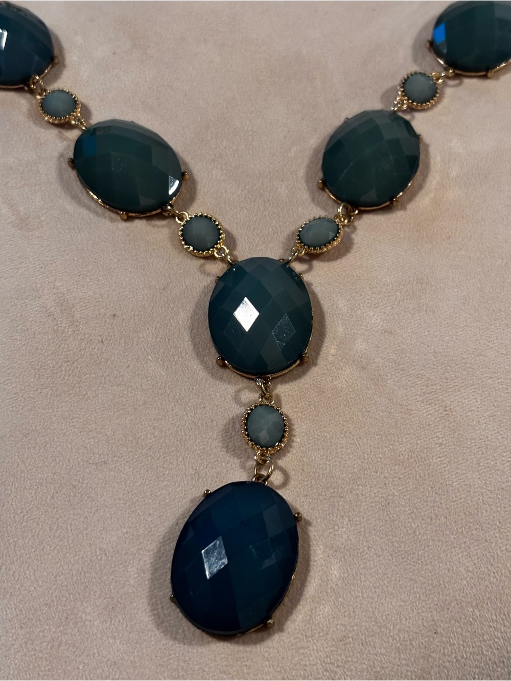 Gold-Tone Teal Faceted Stone Pendant Necklace